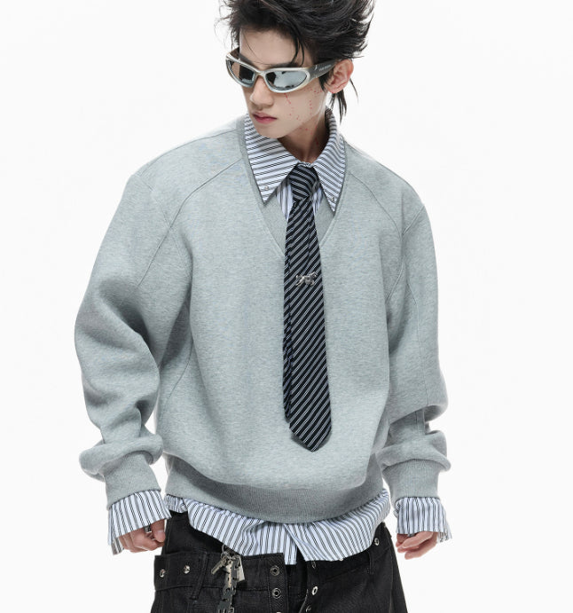 Gestreifter Hoodie mit Kragen – Weit geschnitten