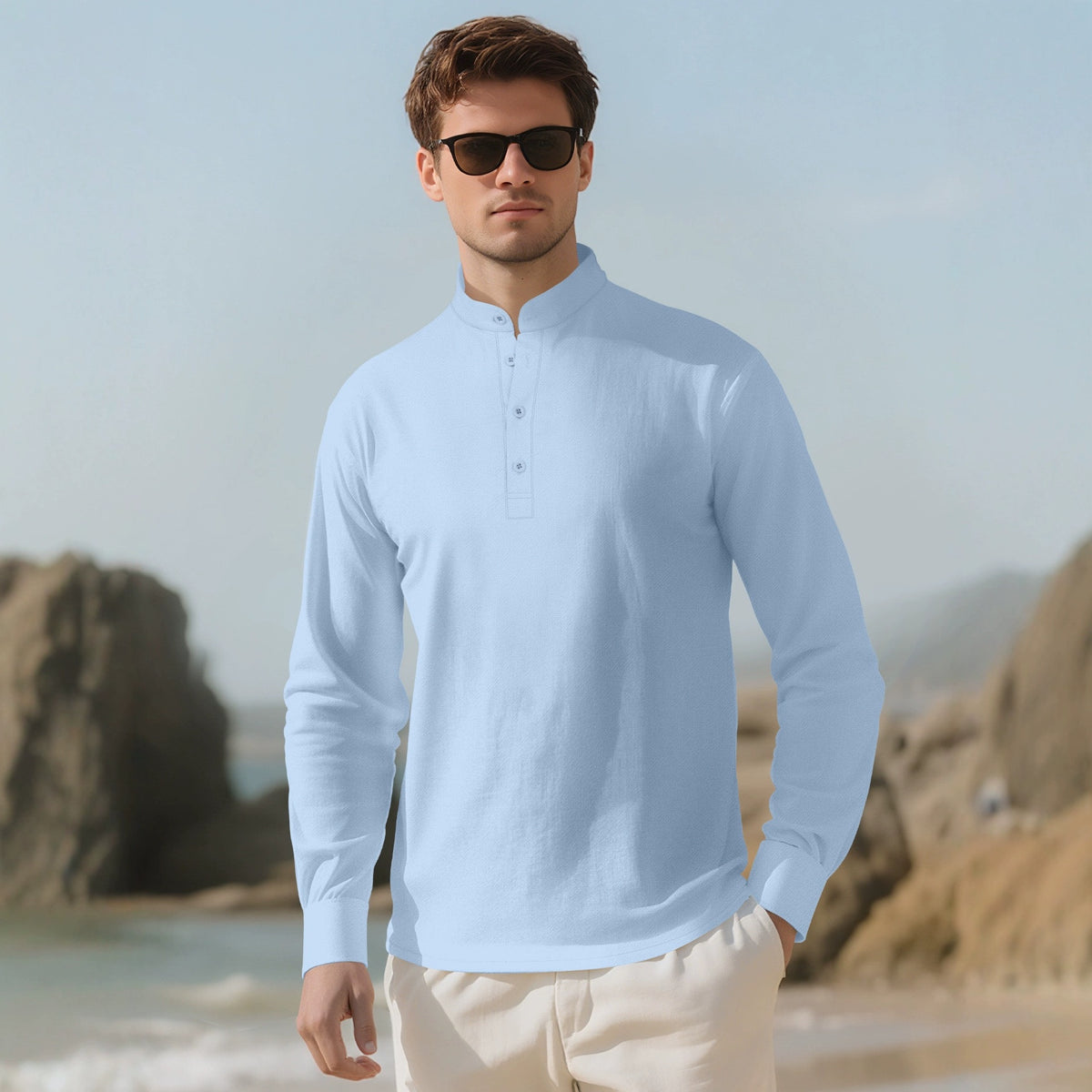 Leinenhemd Langarm Stehkragen | LuxeStyle