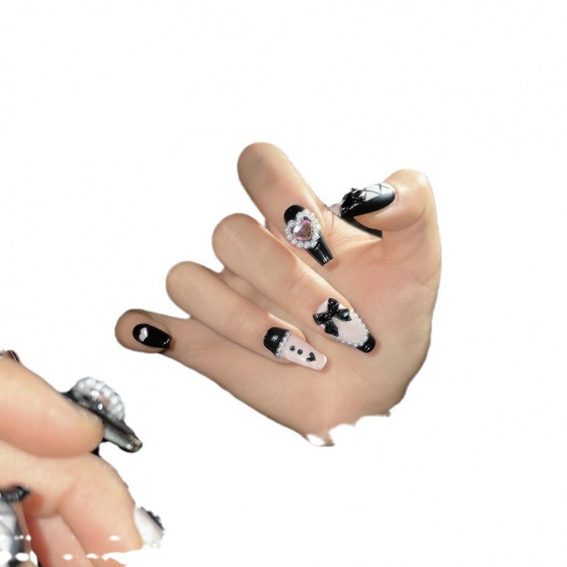 Handbemalte abnehmbare Nägel «Black Peach Heart» – Bild 2 | LuxeStyle