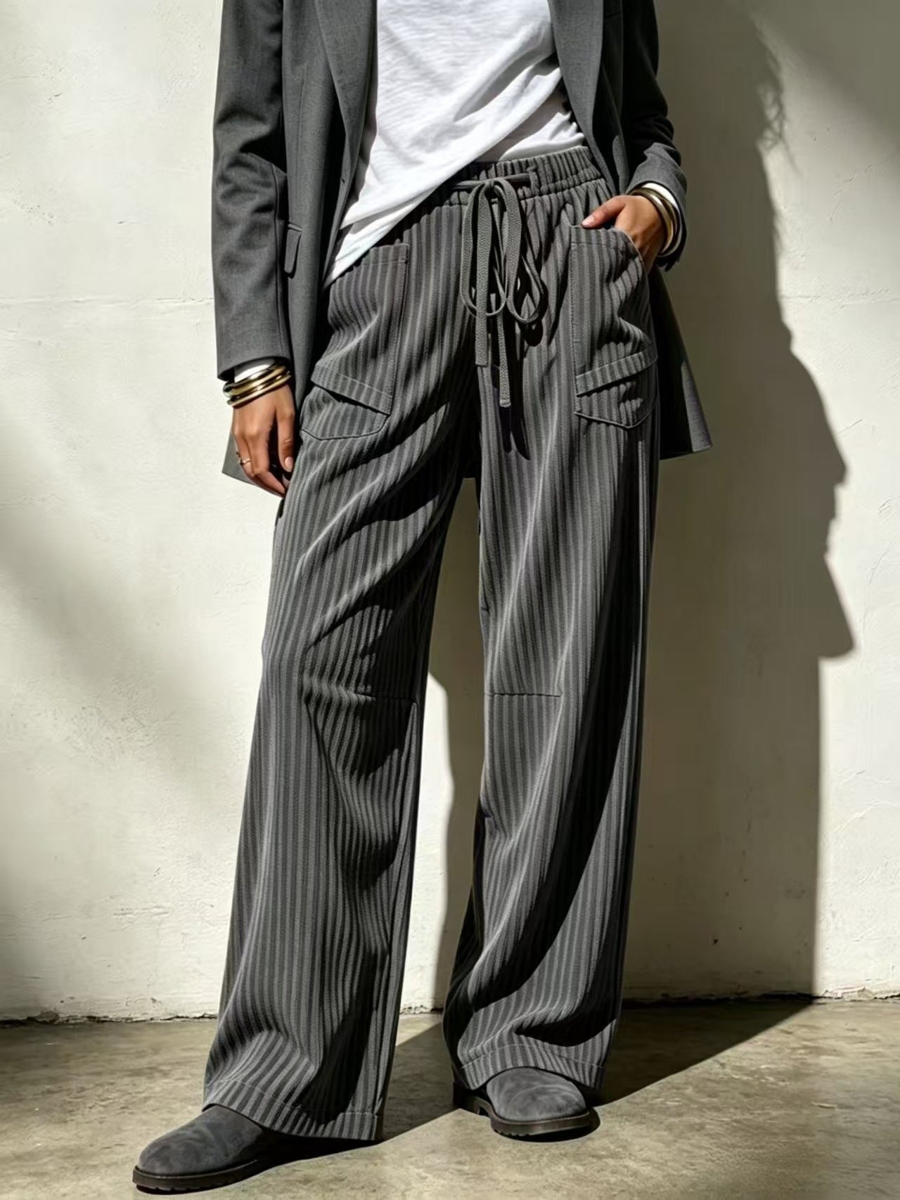 Loose-Fit Wide Leg Hose mit Kordelzug