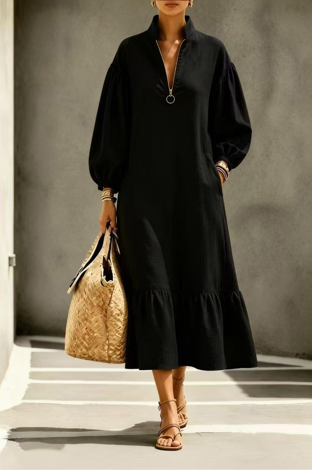 Schlanker Swing-Kleid in Weinrot – Bild 6 | LuxeStyle