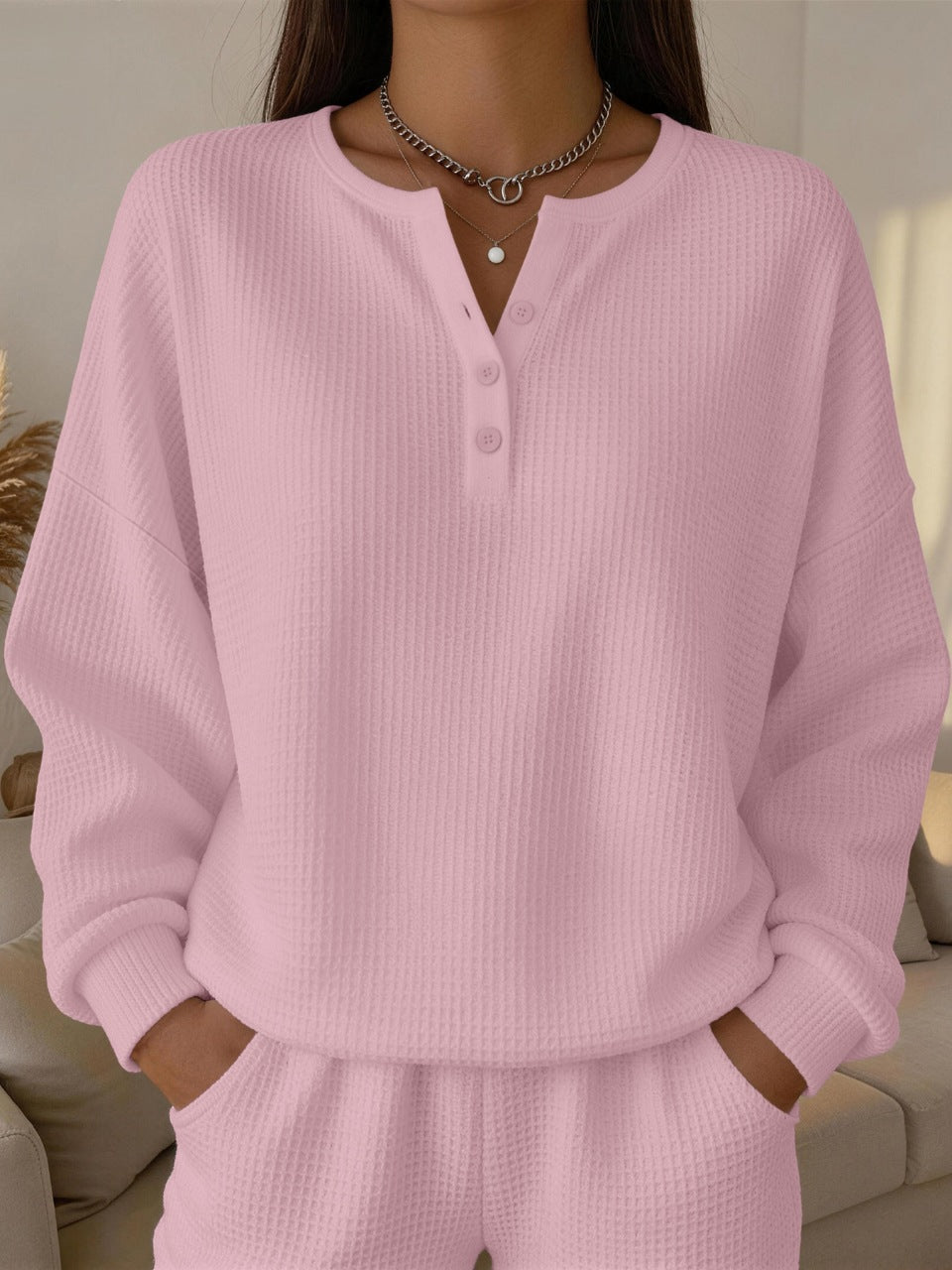 Einfarbiges Wellenspitzen-Pullover für Damen