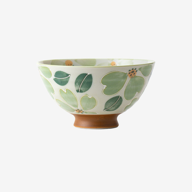 Japanische Keramik-Teeschale mit Blumenmuster