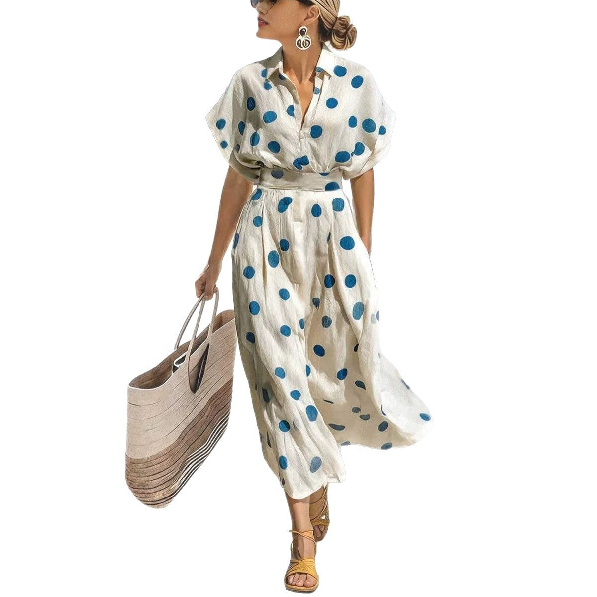 Midi-Kleid mit Polka Dots und Schnürung – Bild 2 | LuxeStyle