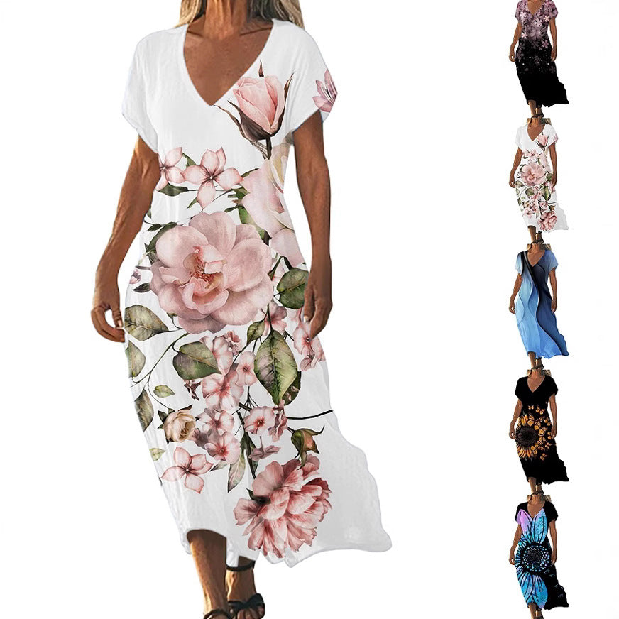 V-Ausschnitt Freizeitkleid Kurzarm