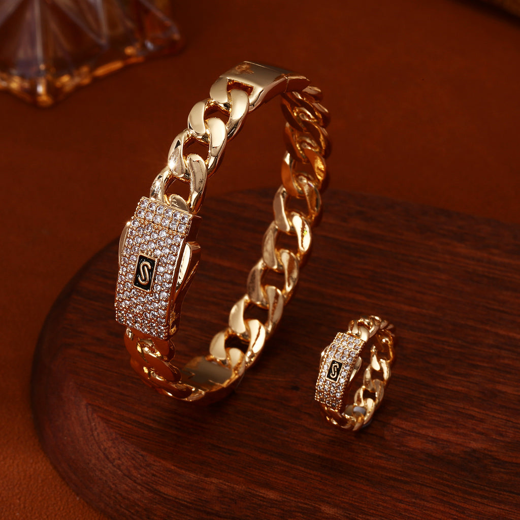 Hip-Hop Armband- und Ring-Set im Cuban-Link-Stil