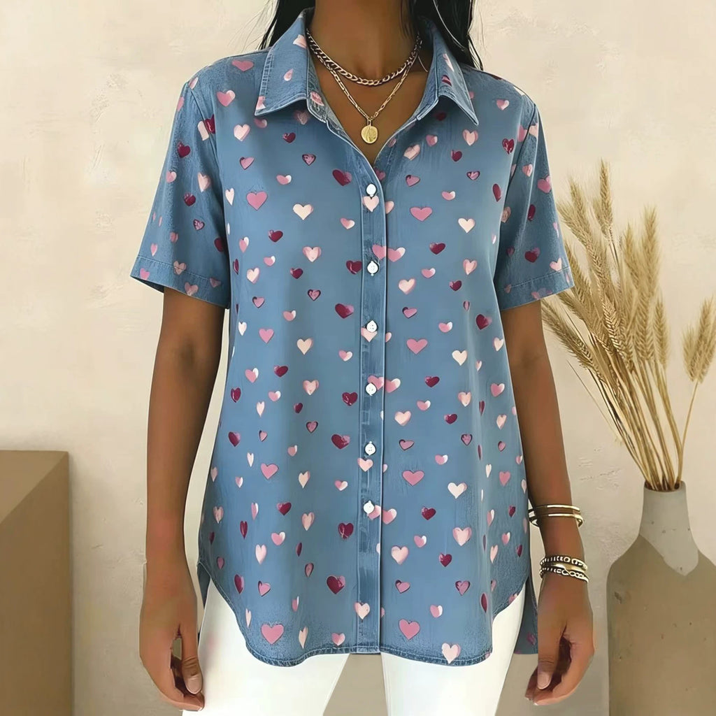 Herz-Print Kurzarmshirt für Damen – Bild 3 | LuxeStyle
