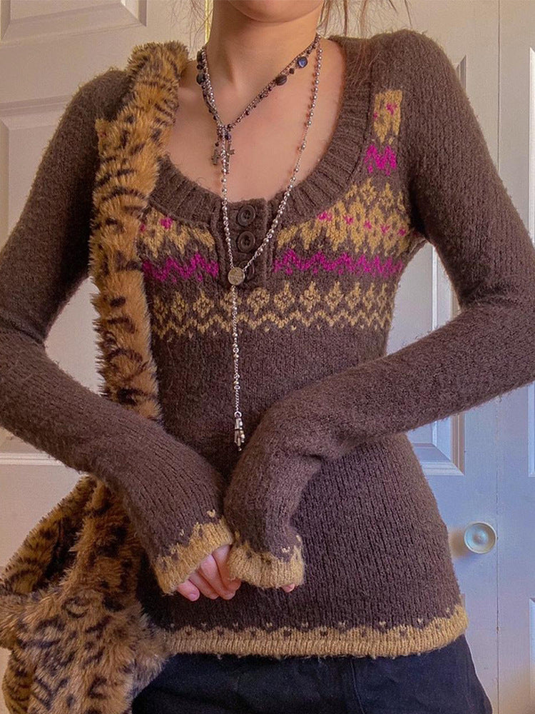 Eleganter Color-Block Strickpullover mit Rundhals
