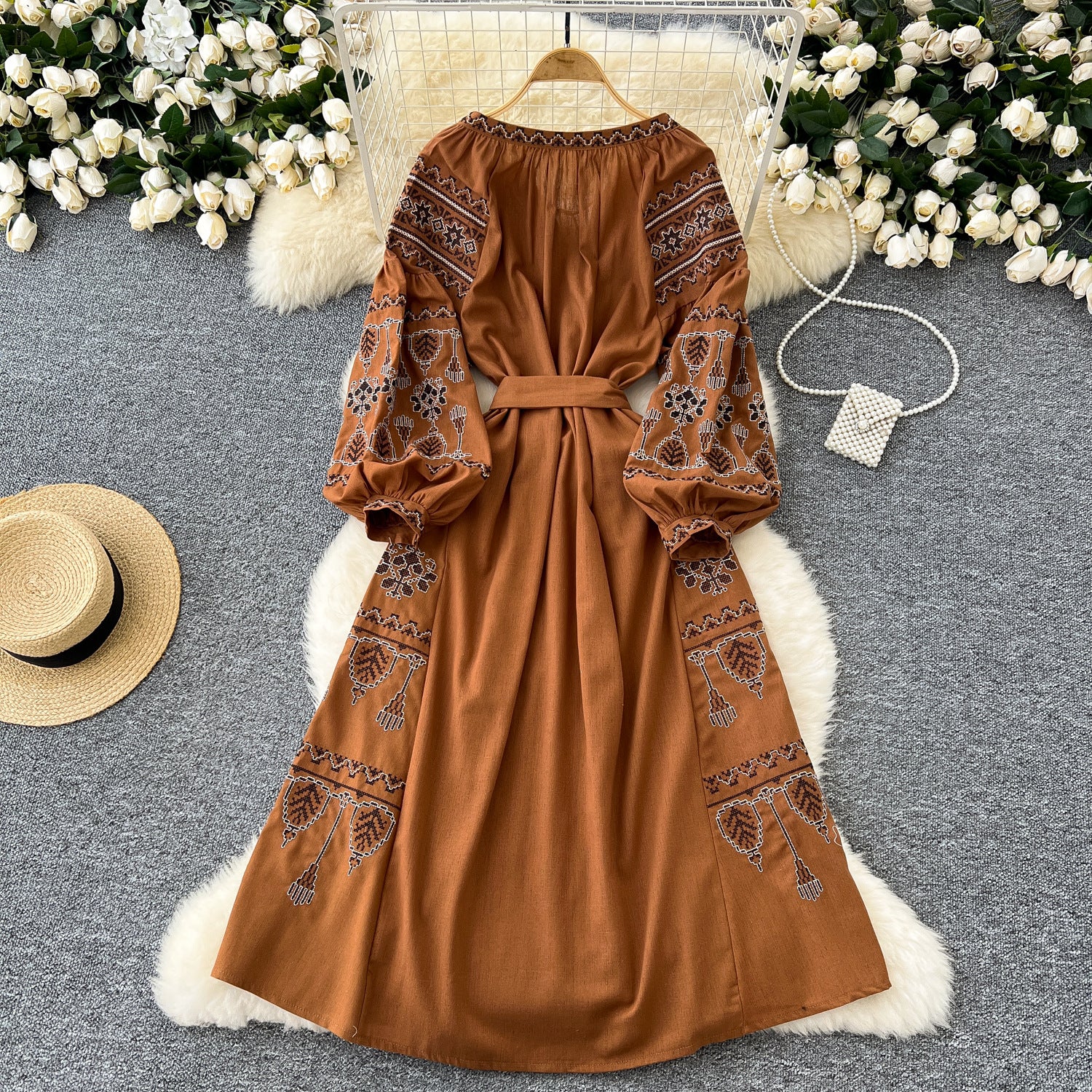 Retro-Style stark besticktes lässiges Damenkleid