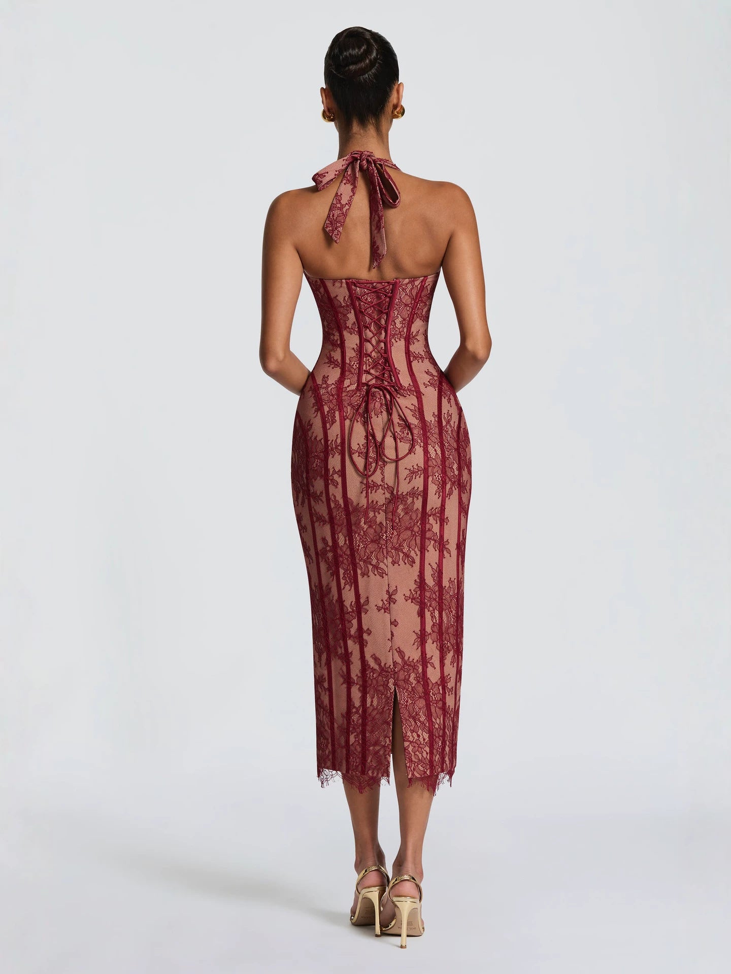 Midikleid mit Fischschwanz und Korsett-Taille