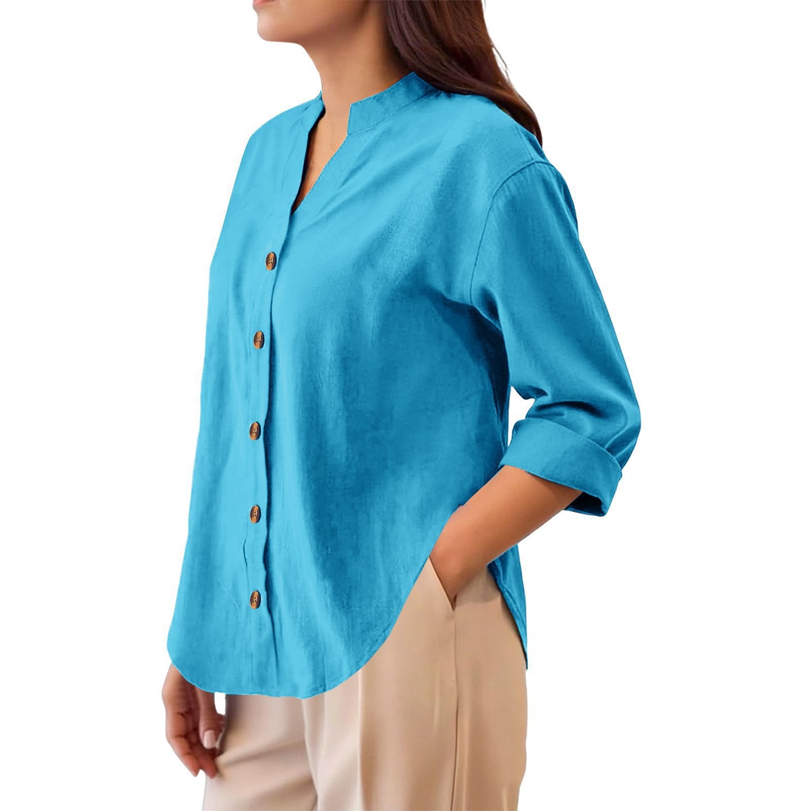 Leichte Baumwoll-Leinen Cardigan Bluse
