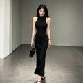 Schwarzes Halter-Neck Kleid mit Schnitt – Bild 8 | LuxeStyle