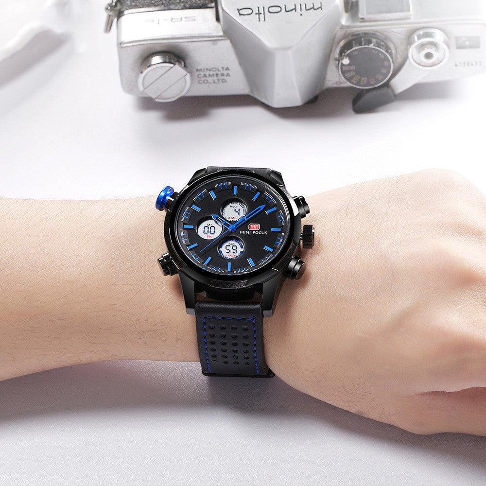Doppelanzeige Quarzuhr mit Lederarmband – Bild 3 | LuxeStyle