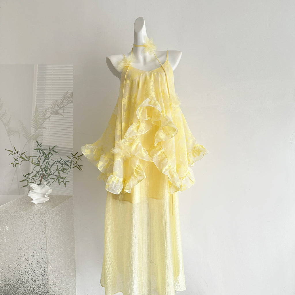 Gerüschtes A-Linien Maxikleid mit Spaghettiträgern – Bild 6 | LuxeStyle