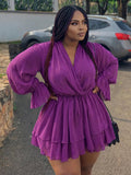 Elegantes V-Neck Langarm-Kleid mit Schnürung