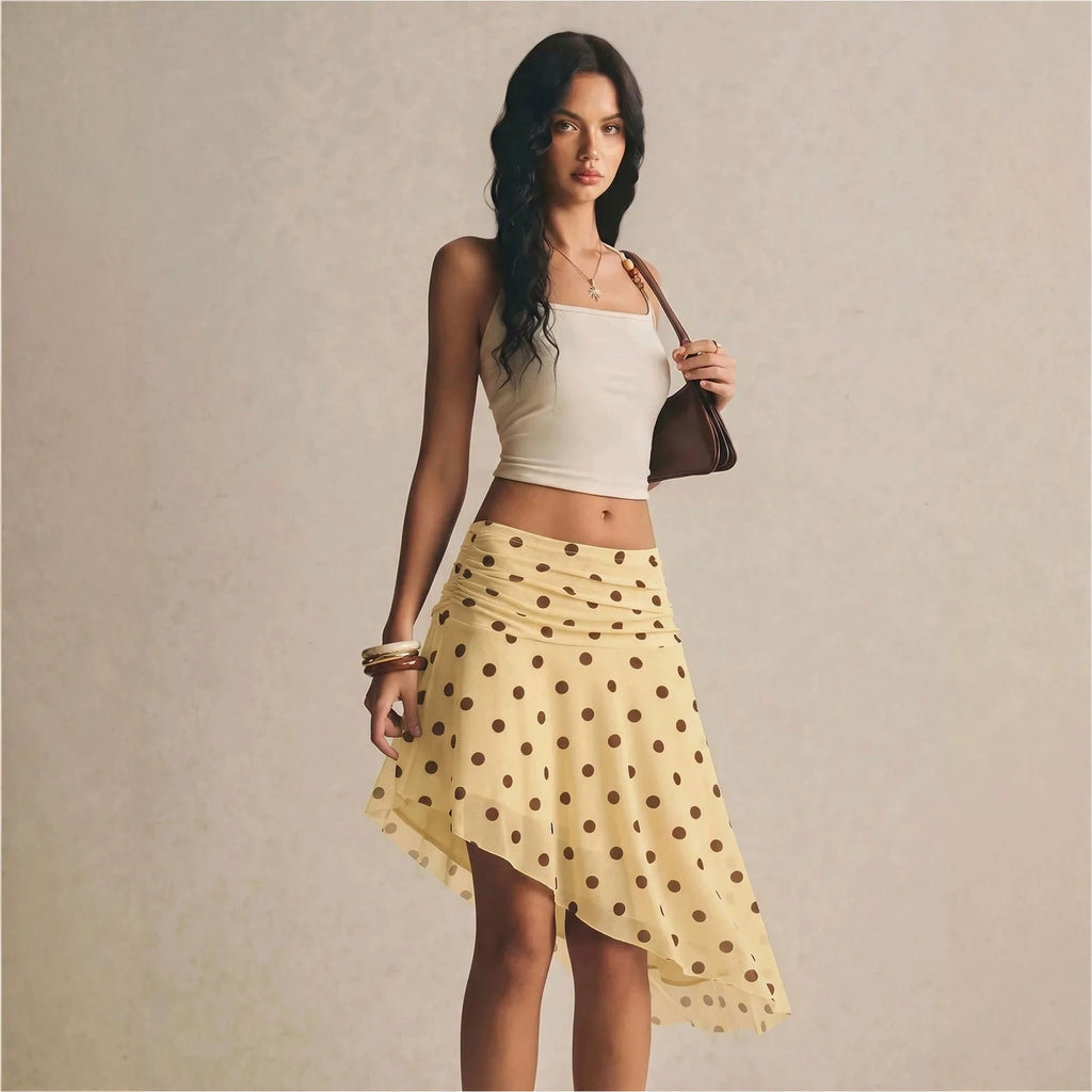 High-waist Plissee-Mesh-Rock mit Polka Dots