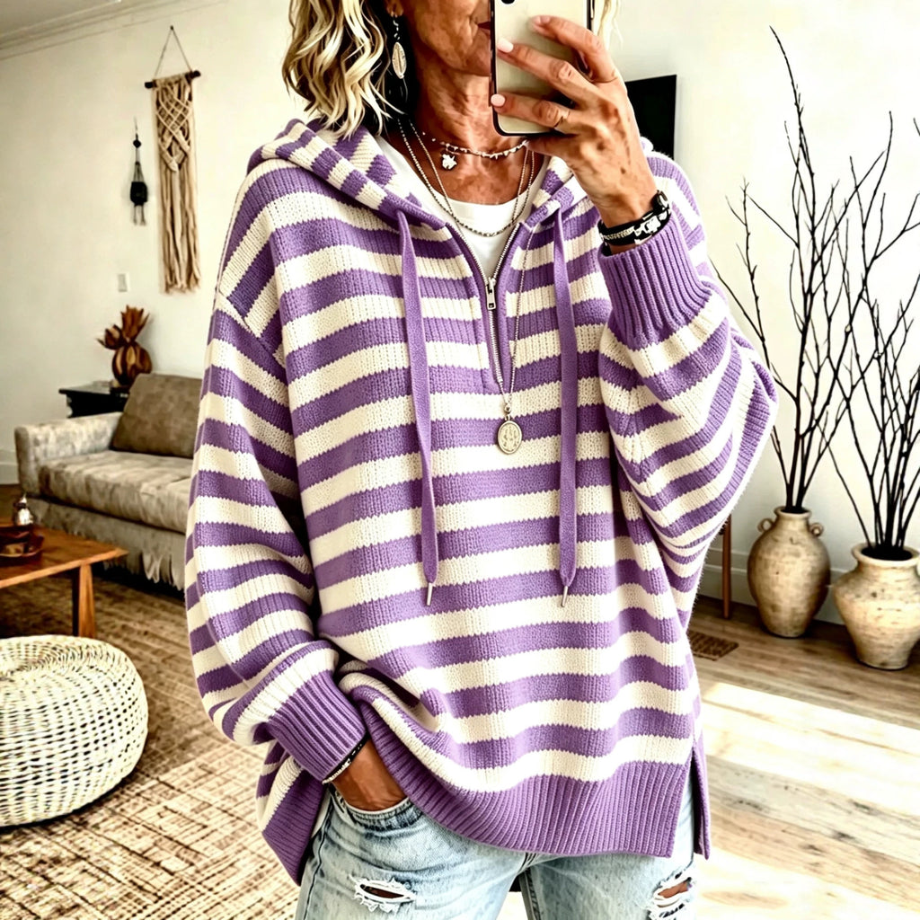 Gestreifter Half-Zip Pullover mit Stehkragen