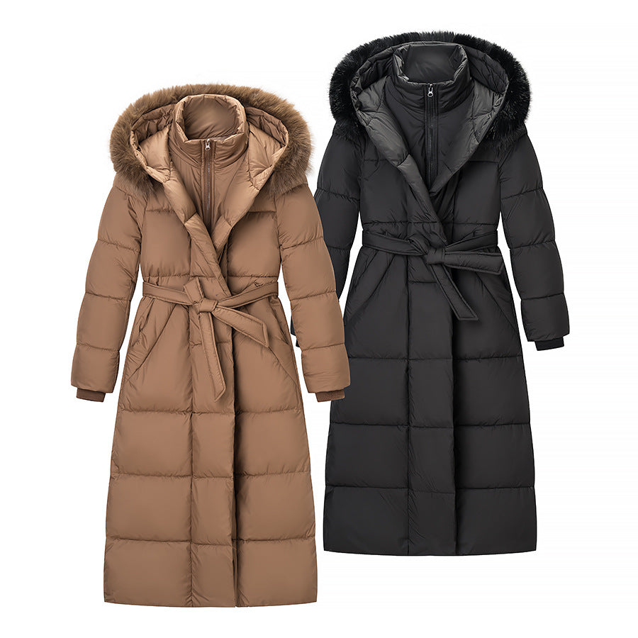 Langmantel mit Fellkragen in Camel – Bild 4 | LuxeStyle