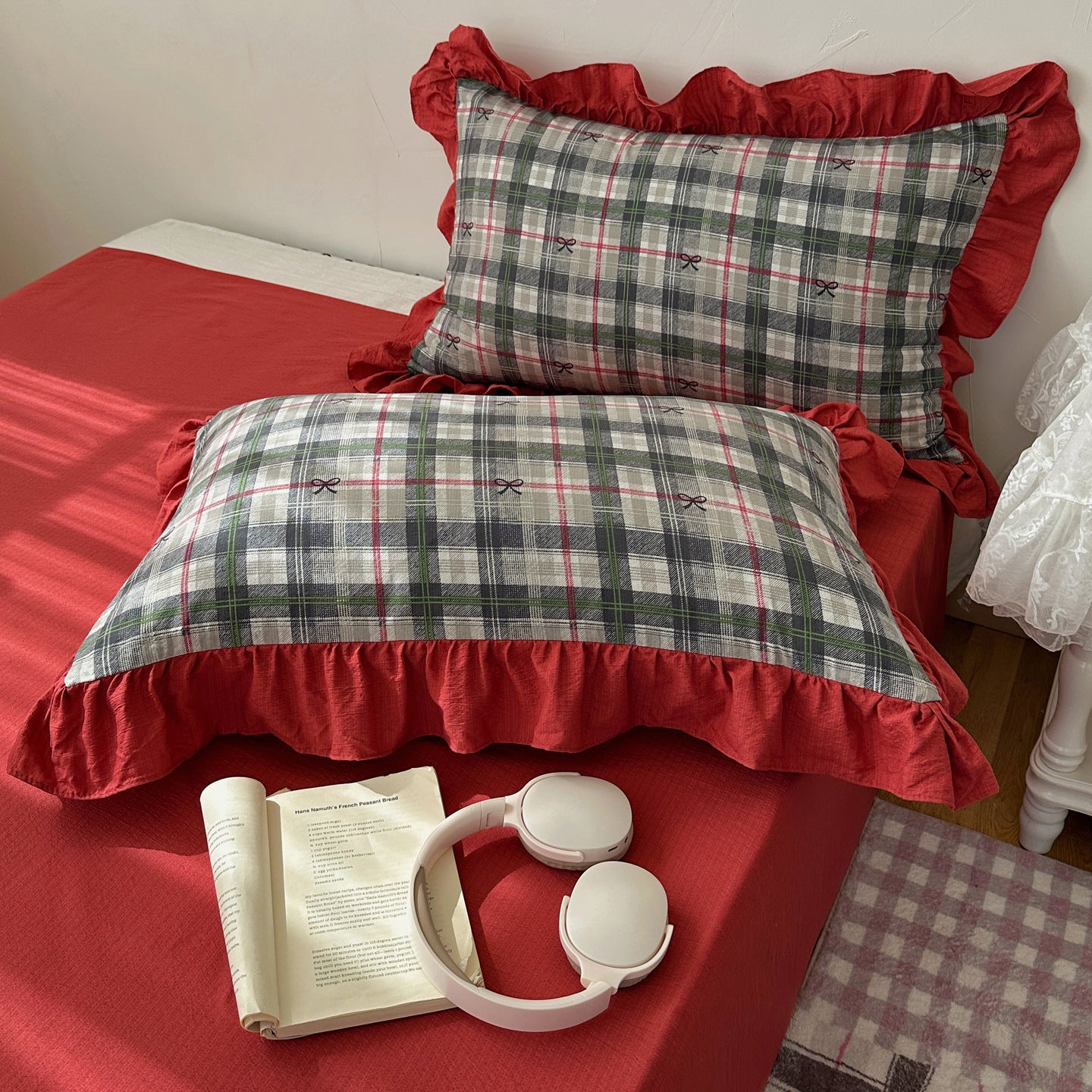 Vintage Preppy Bettwäsche-Set mit Spitze