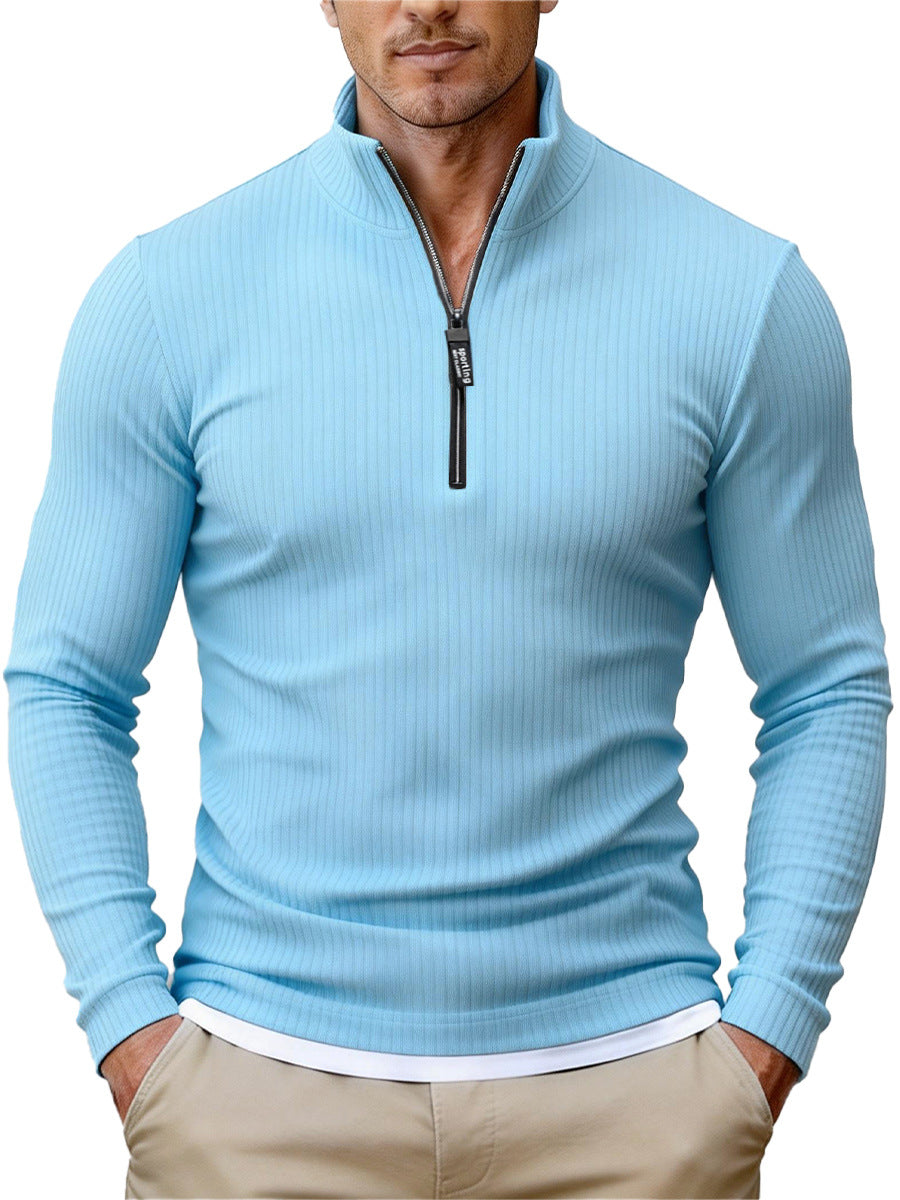 Herren-Retro-Halbzipfelpullover mit Stehkragen