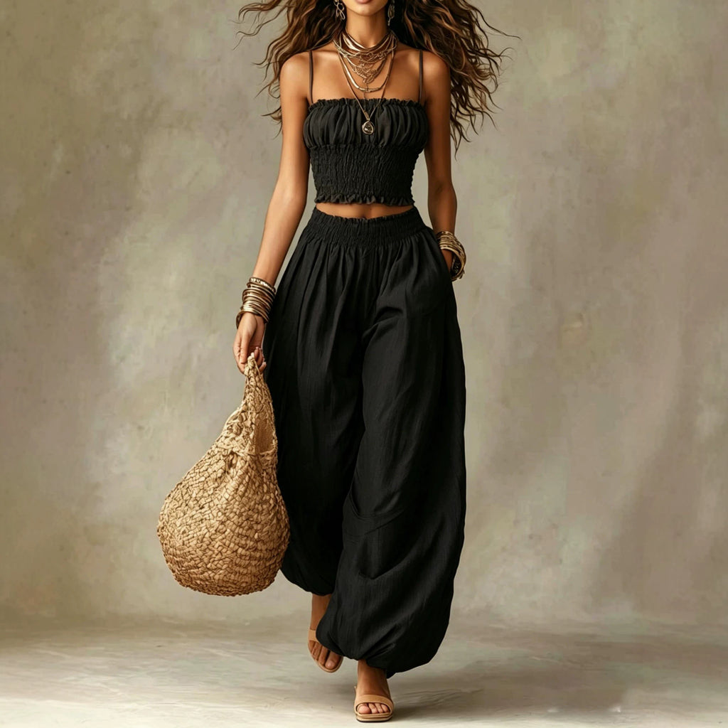 Elegantes trägerloses Camisole & Laternenhosen-Set