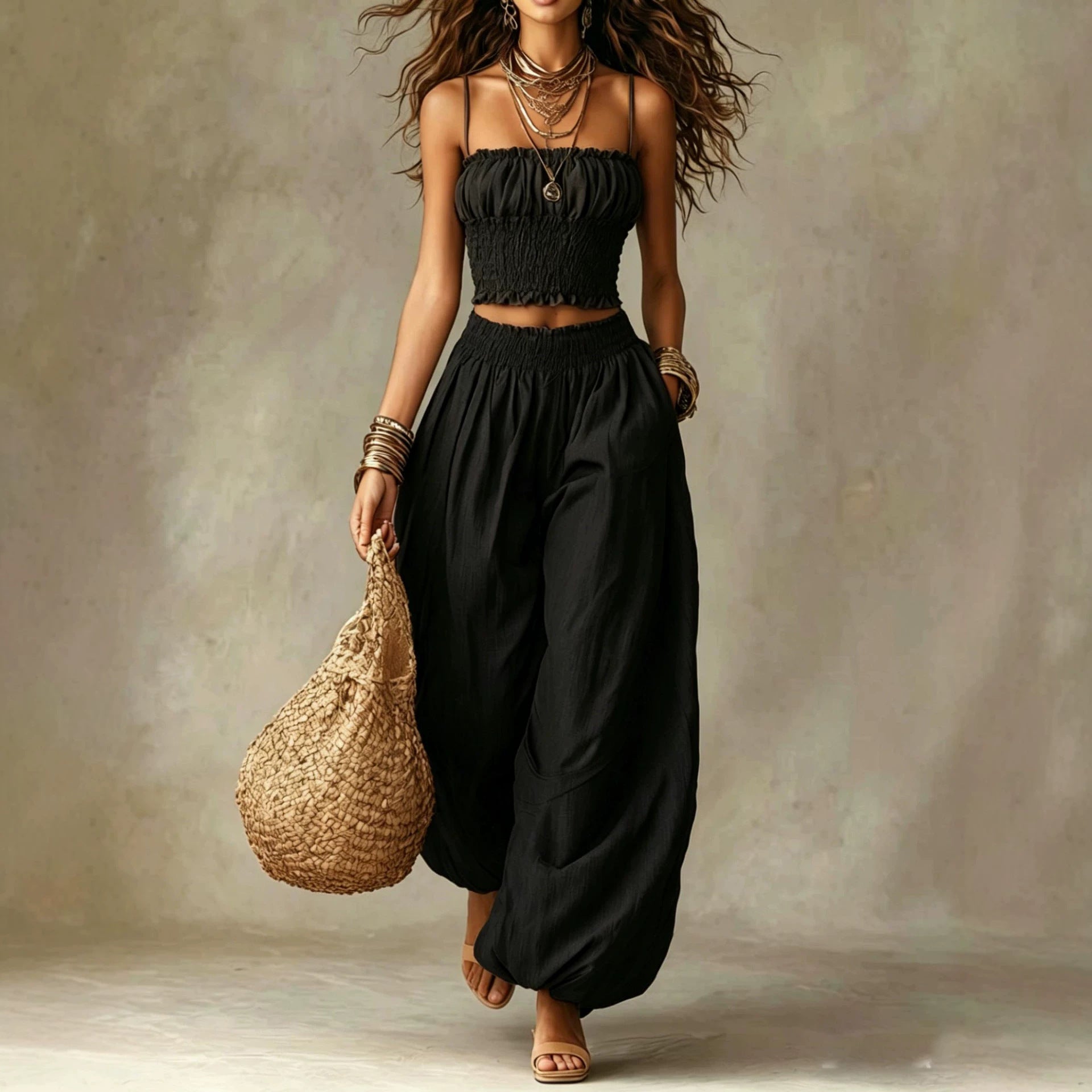 Elegantes trägerloses Camisole & Laternenhosen-Set