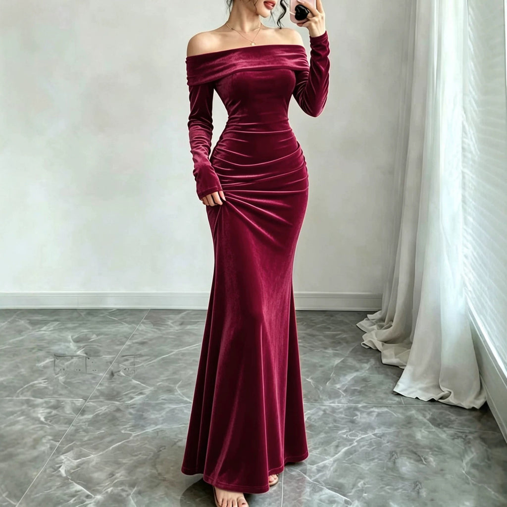 Elegantes Samtkleid mit Off-Shoulder-Design