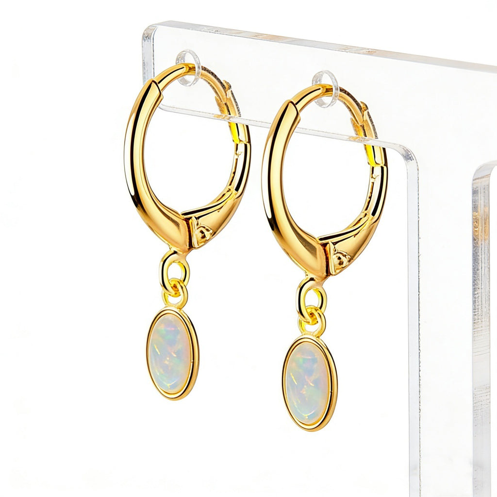 Ovale Vintage Opal-Ohrringe aus 925er Sterlingsilber