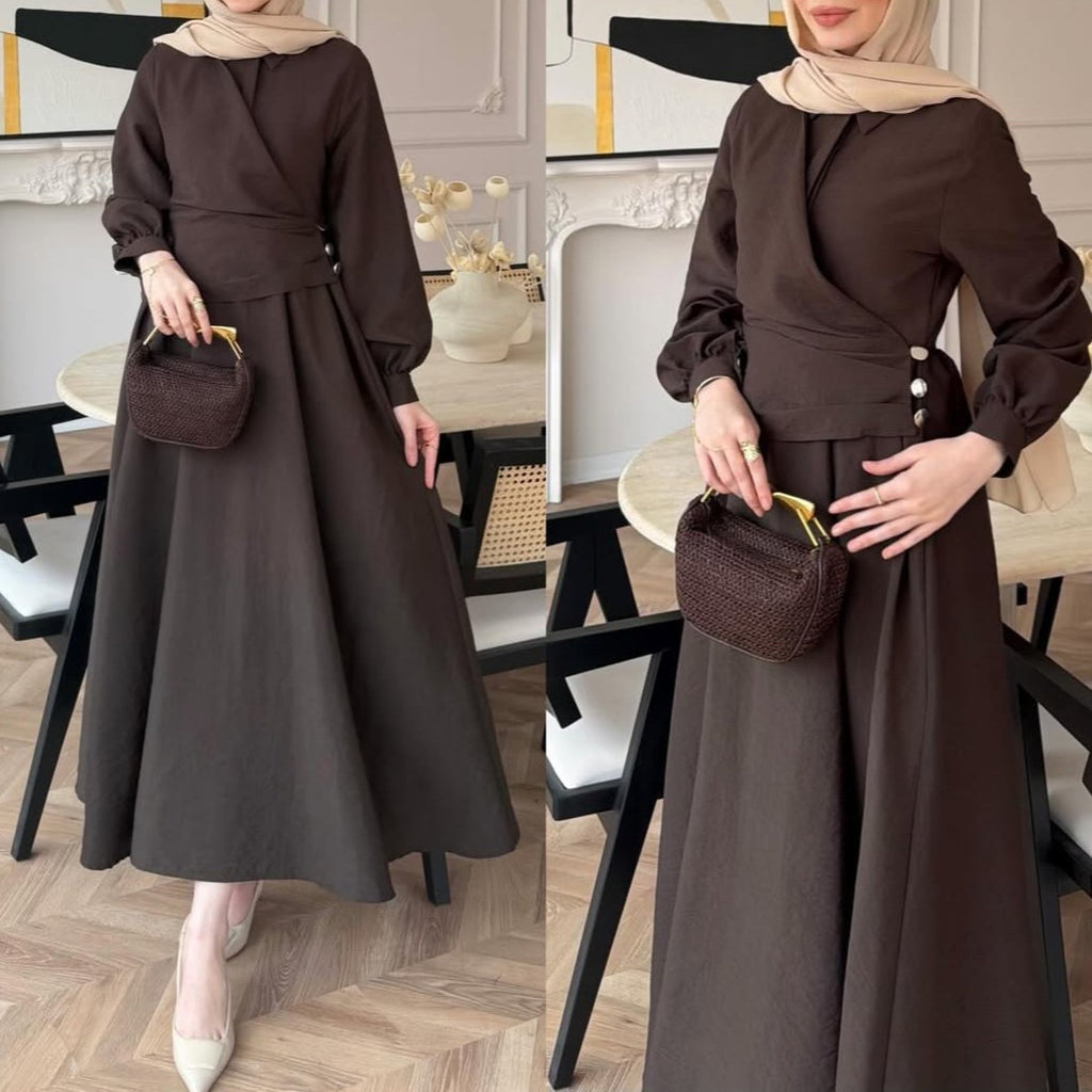 Damen Kleid mit Puffärmeln und Taillengürtel
