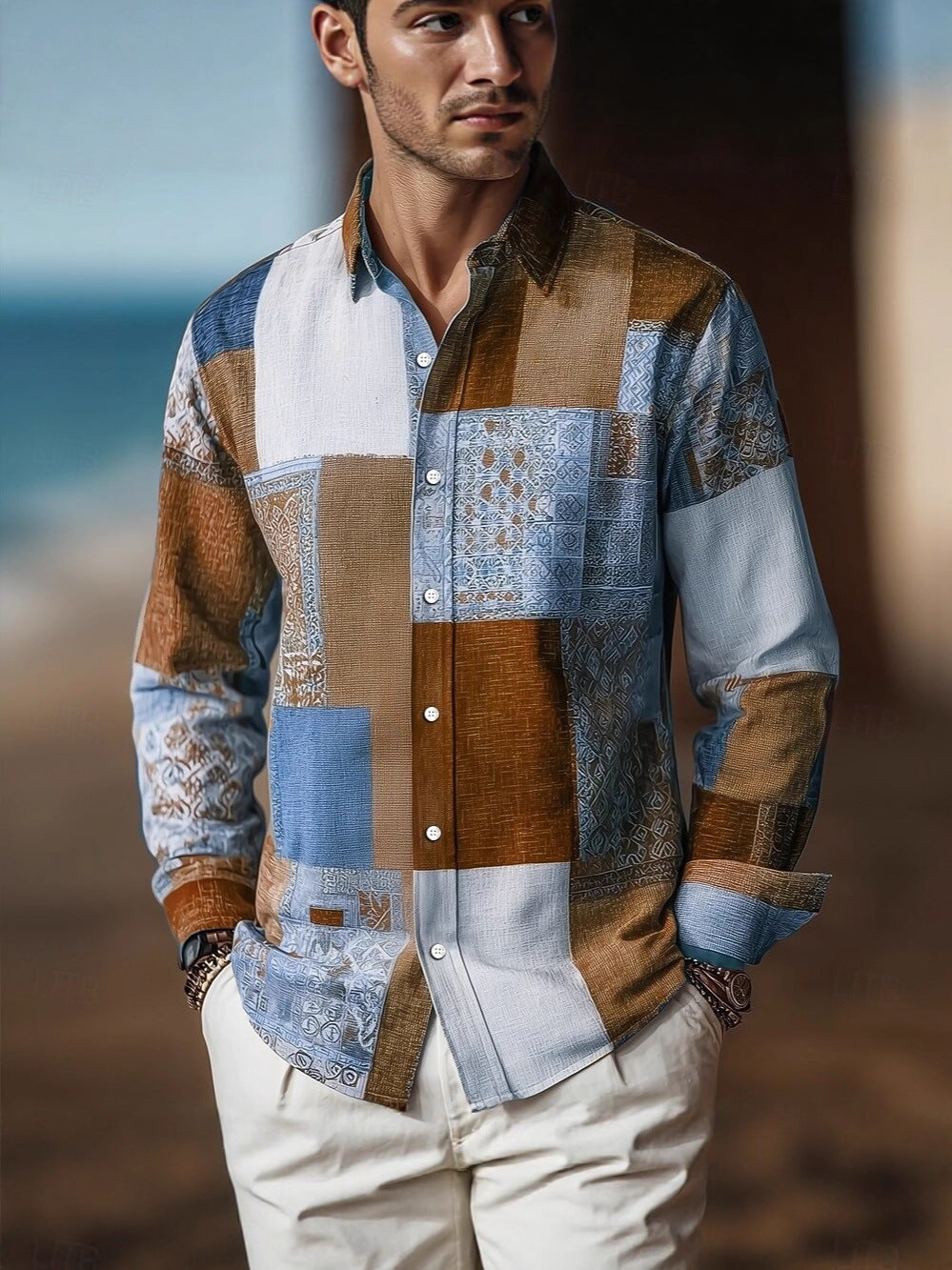 Herren Langarmshirt mit geometrischem Farbblock-Design – Bild 6 | LuxeStyle