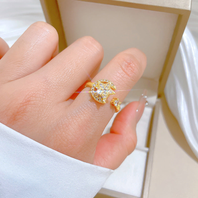 LuxeStyle Ring «Astra» · Stern & Mond, drehbar & verstellbar – Bild 3 – LuxeStyle Schweiz