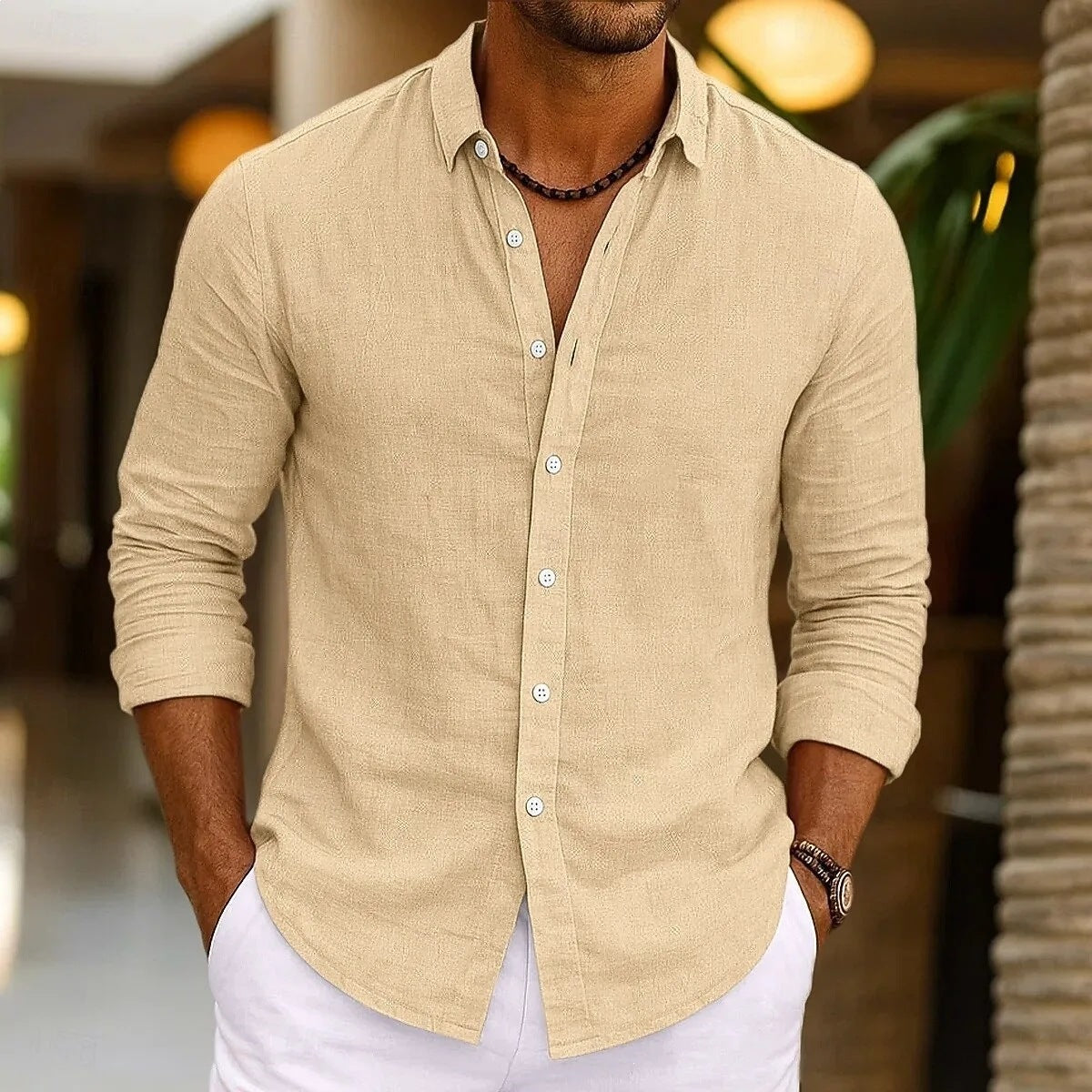 Unisex Langarmhemd aus Baumwoll-Leinen – Bild 4 | LuxeStyle