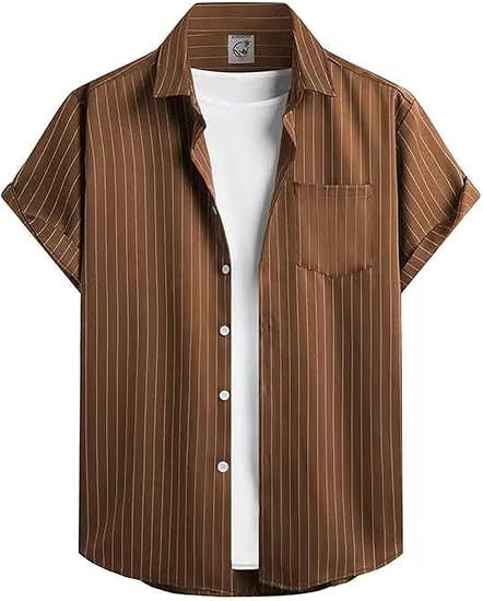 Gestreiftes Kurzarm-Hemd-Cardigan für Herren – Bild 10 | LuxeStyle