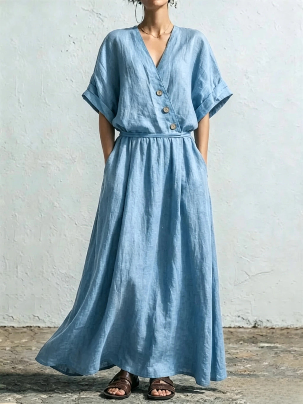 Weit sitzendes V-Ausschnitt-Kleid in Weiss – Bild 9 | LuxeStyle