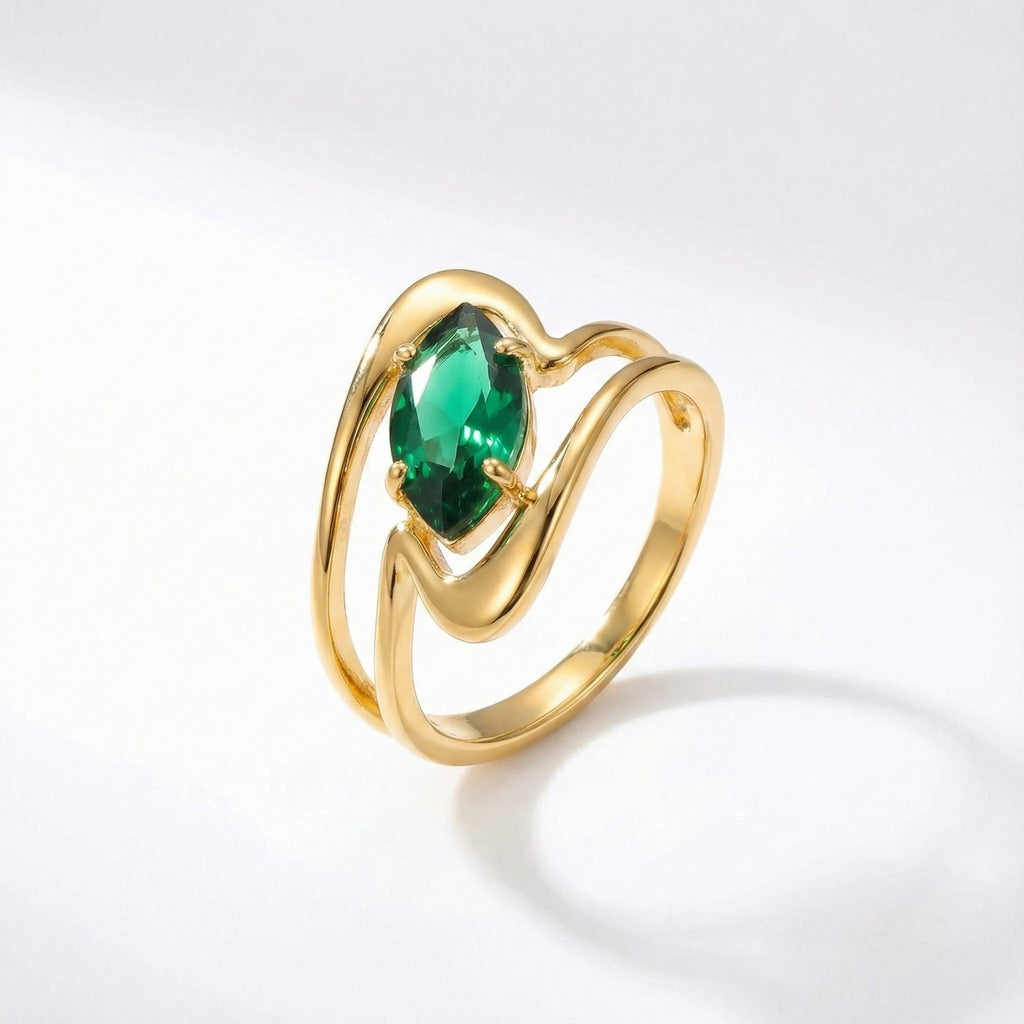 Retro-Stil Smaragd-Diamant-Goldring