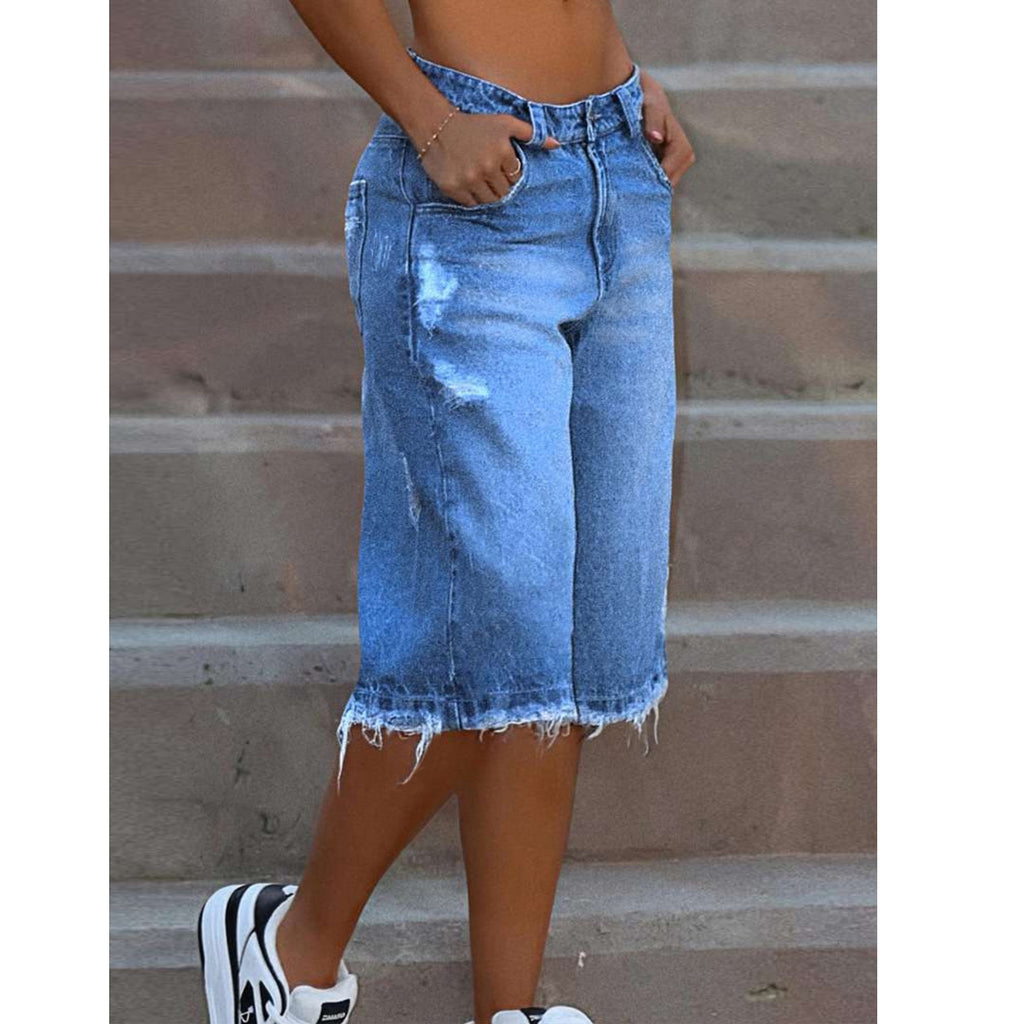 Gezackte Denim-Shorts