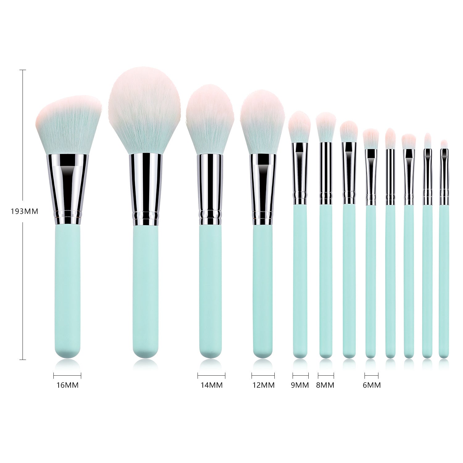 12 hellblaue Make-up Pinsel