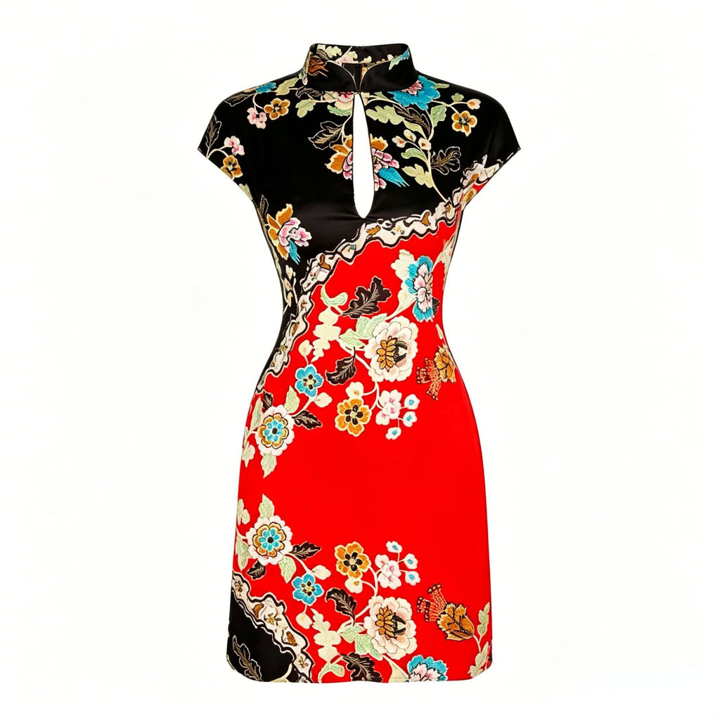 Mandarin-Collar Cheongsam mit Pflanzenprint – Bild 5 | LuxeStyle