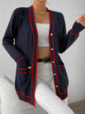 V-Ausschnitt Strickjacke mit Streifen – Bild 1 | LuxeStyle