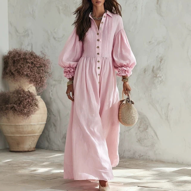 Weitenrock mit Puffärmel – langes Damenkleid – Bild 2 | LuxeStyle