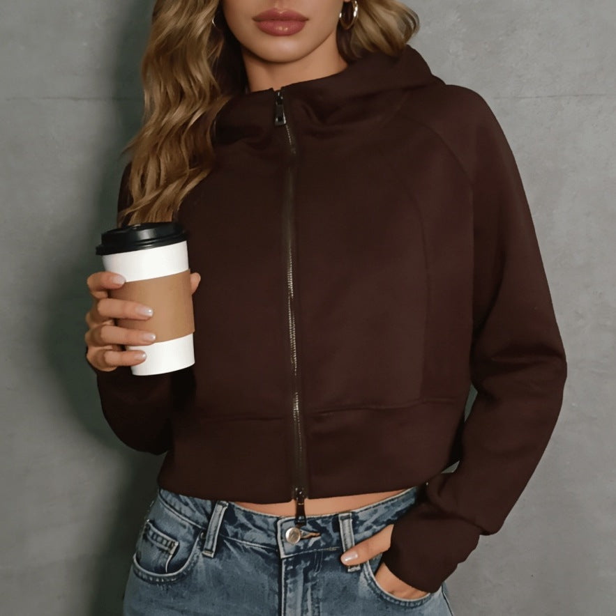 Retro Kapuzen-Sweatshirt mit Doppelreissverschluss