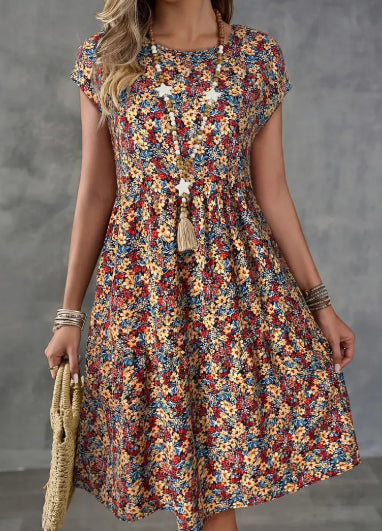 Elegantes Damenkleid mit Print und Taillengürtel