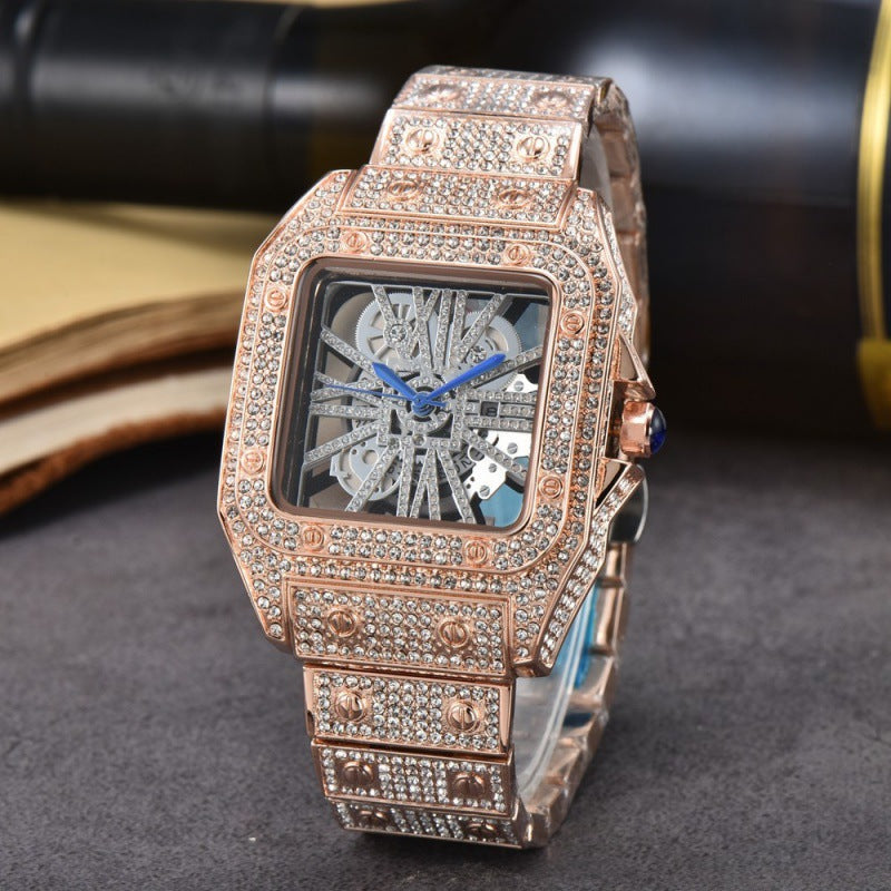 Kreuzförmige Uhren Stahlband Diamantverziert Quarzwerk