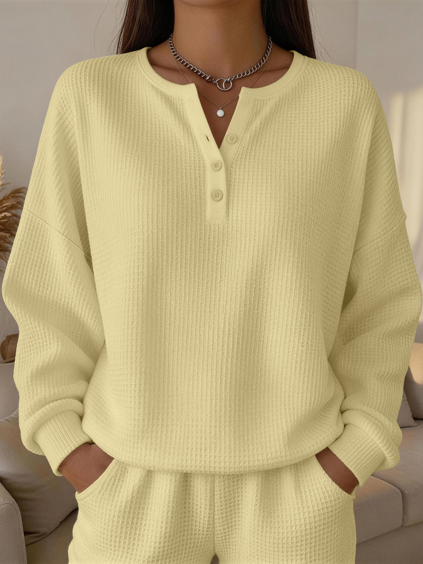 Einfarbiges Wellenspitzen-Pullover für Damen