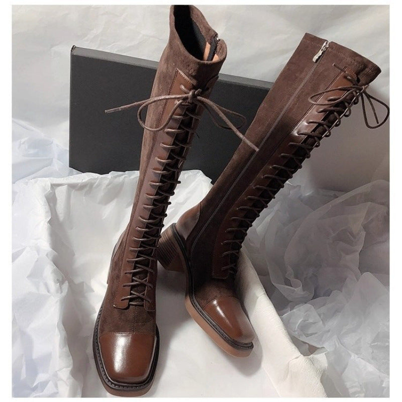 Gestickte Rundzehen Hochstiefel Damen
