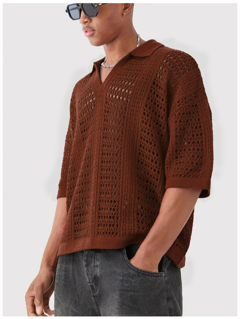 Polo-Shirt mit Netzstruktur und kurzen Ärmeln – Bild 3 | LuxeStyle