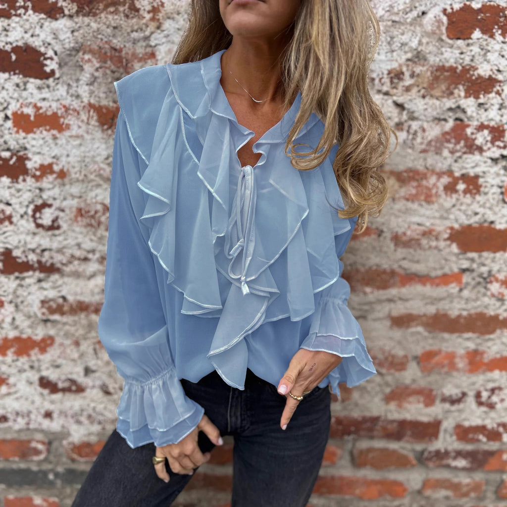 Chiffon-Bluse mit Rüschen und weiten Ärmeln – Bild 5 | LuxeStyle