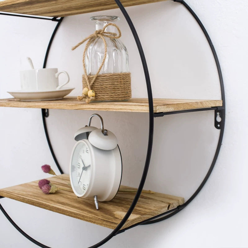 Rundes Wandregal aus Holz und Eisen – Bild 4 | LuxeStyle