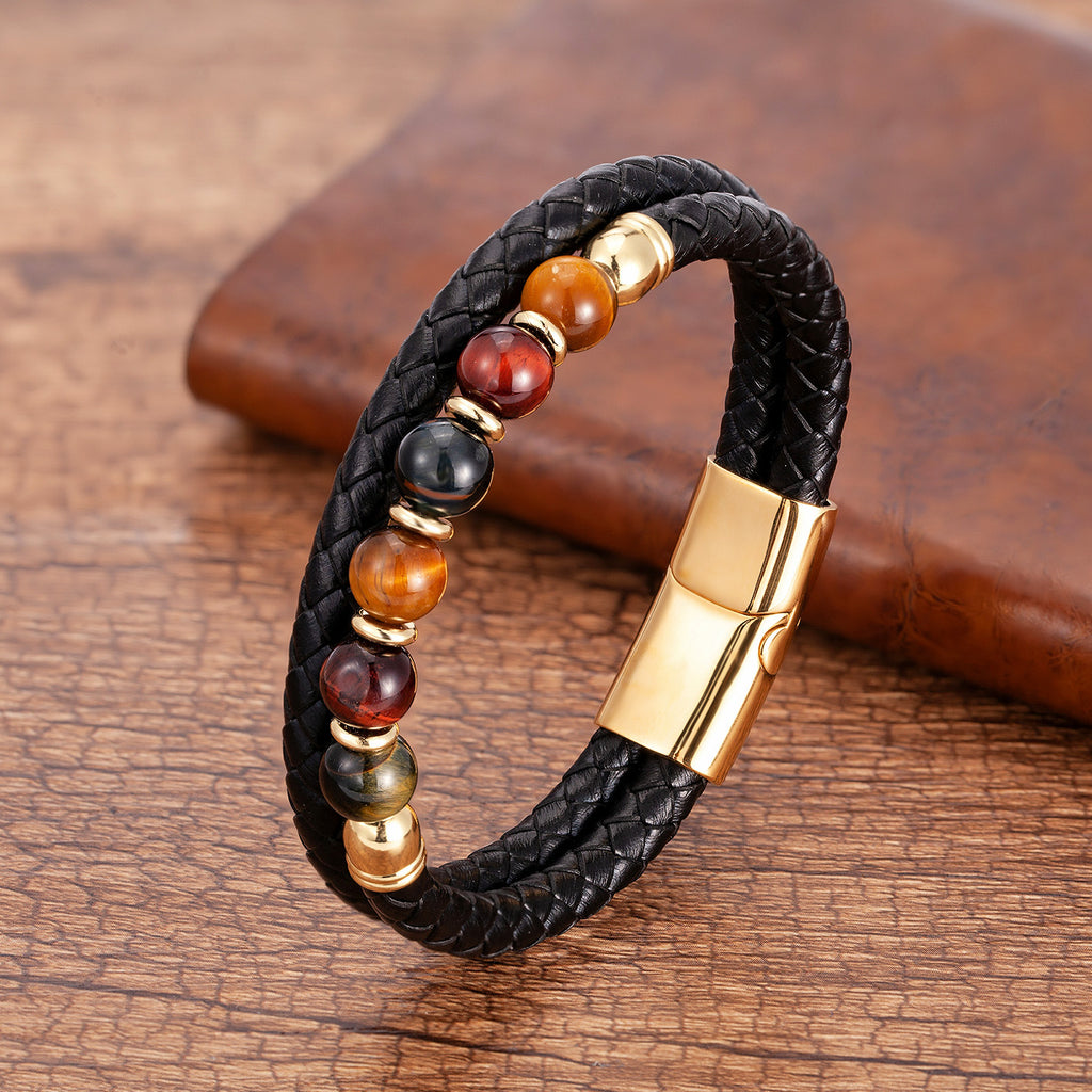 Doppelstrang-Lederarmband mit Tigerauge – Bild 6 | LuxeStyle
