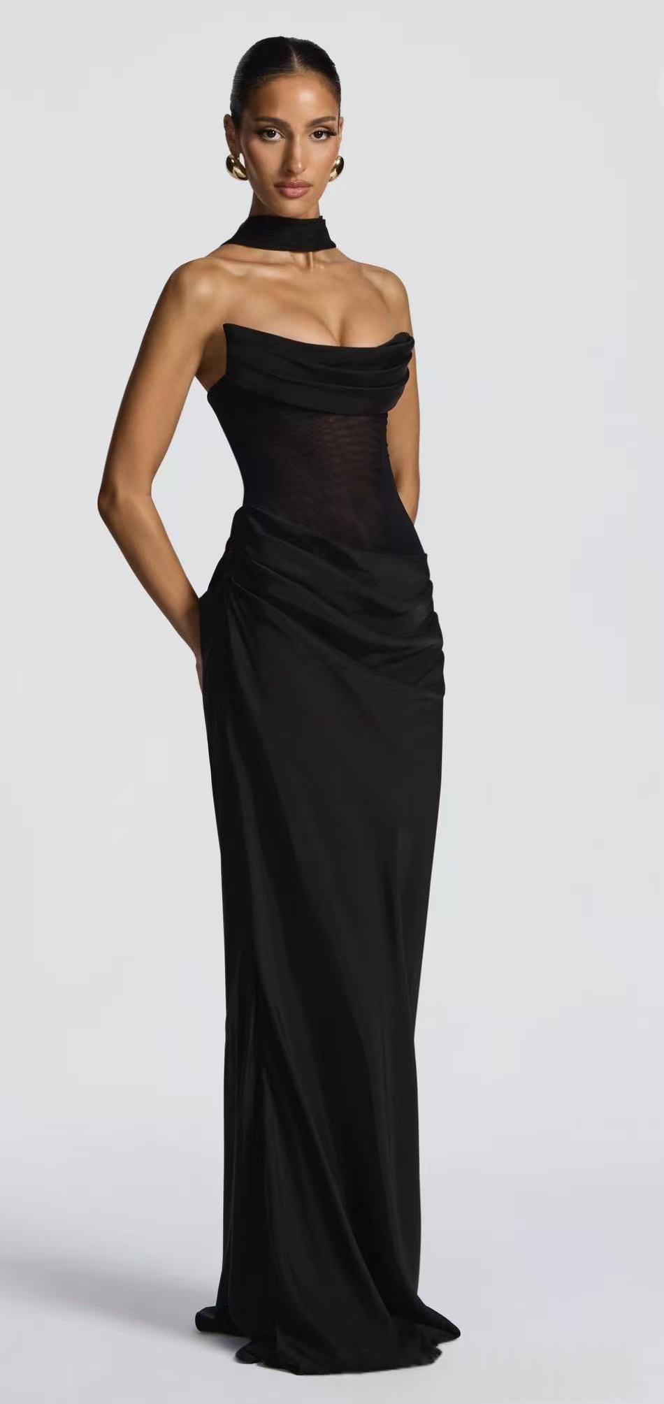 Trägerloses Maxi-Kleid mit Mesh – Bild 2 | LuxeStyle